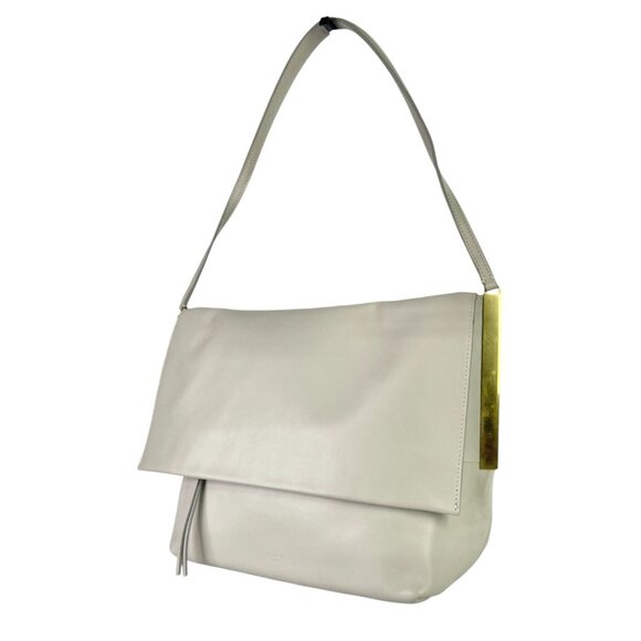 CELINE Clasp Flap Bag Dove Gray Calfskin Leather Shoulder Neutral Italy Handbag - Picture 3 of 16